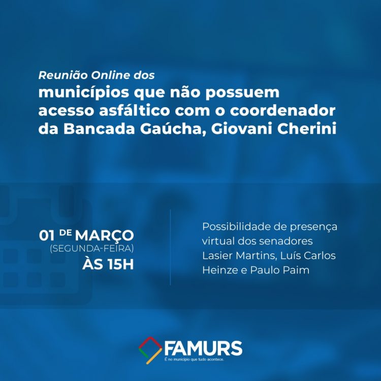 PREFEITO PARTICIPARÁ DE UMA REUNIÃO ONLINE NESTA SEGUNDA FEIRA (01/03) SOBRE MOBILIZAÇÃO DE MUNICÍPIOS SEM ACESSO ASFÁLTICO