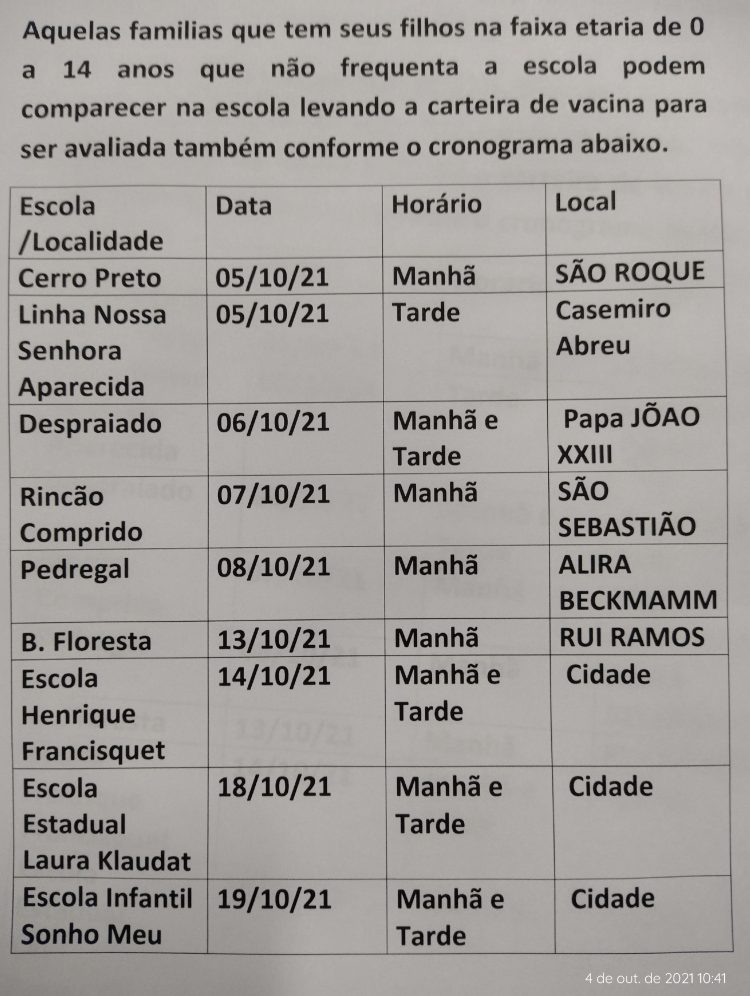 CALENDÁRIO DE PESAGENS DA SEGUNDA VIGÊNCIA DO PROGRAMA BOLSA FAMÍLIA 2021.