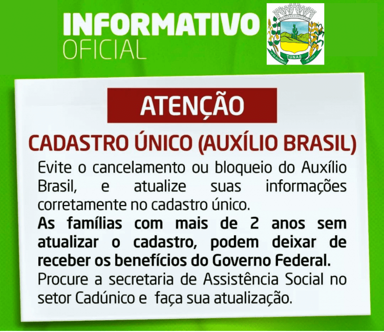 CRONOGRAMA DE ATUALIZAÇÃO DO CADASTRO ÚNICO E AUXILIO BRASIL ANTIGO BOLSA FAMÍLIA.
