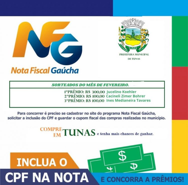 Ganhadores da Nota Fiscal Gaúcha- Fevereiro 2023.