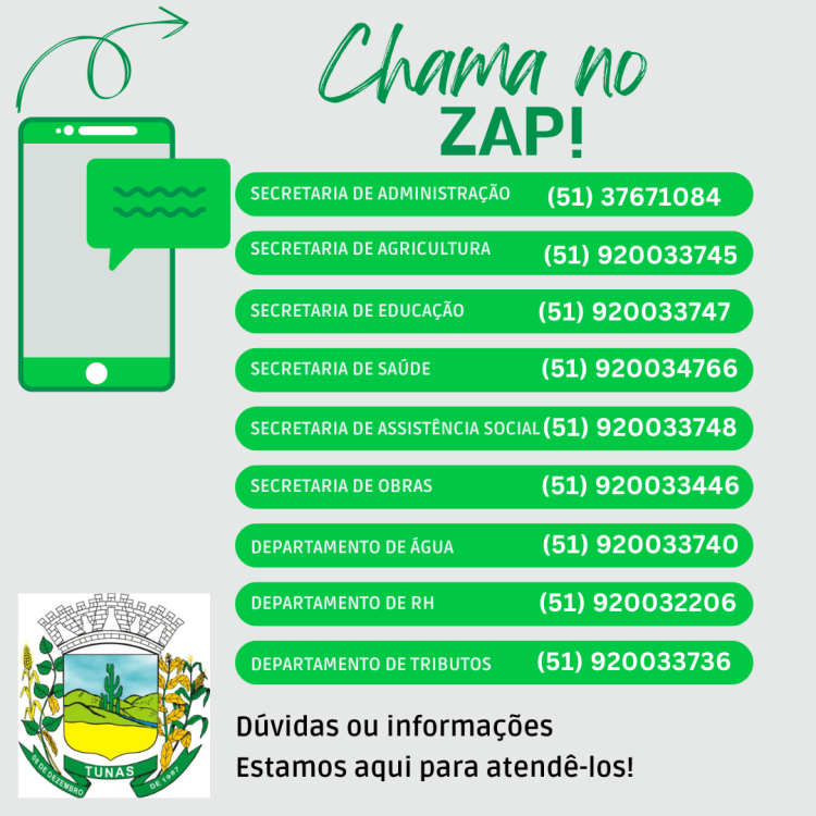 APRESENTAÇÃO DE NOVOS CONTATOS WHATSAPP DOS SETORES PÚBLICOS DE TUNAS