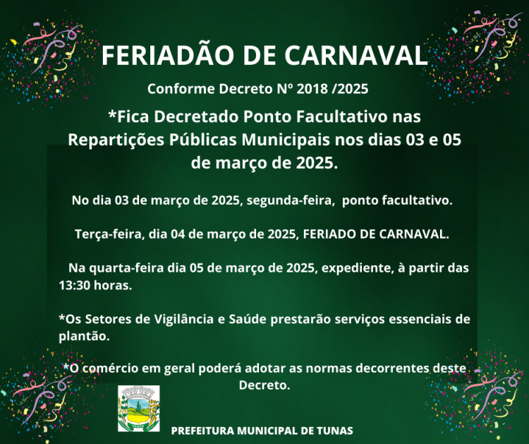 FERIADÃO DE CARNAVAL